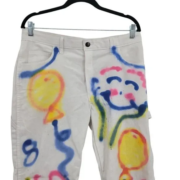 Unisex‎ Upcycled White Painters Pants 34x30 Multicolor Party Graffiti Streetwear